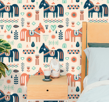 Schlafzimmer Tapete Nordische blätter auf beigem Hintergrund pfer - TenStickers