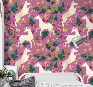 Schlafzimmer Tapete Rosa und florales pferdedesign - TenStickers