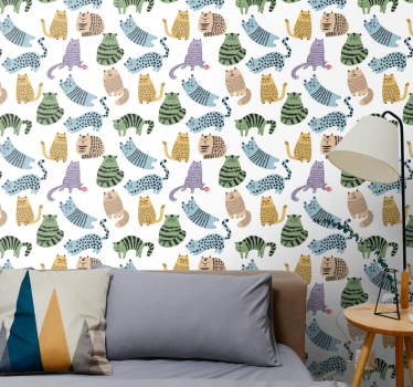 Schlafzimmer Tapete Süße katzenillustration - TenStickers