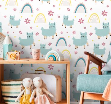 Tapete Babyzimmer Alpaka Regenbogenmuster - TenStickers