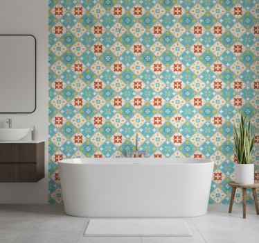 Tapete badezimmer in blau und beige fliesen - TenStickers