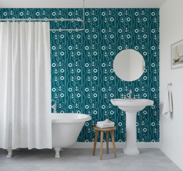 Tapete badezimmer mit blauem maritimen anker - TenStickers