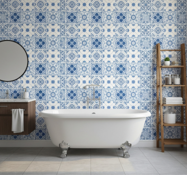 Tapete badezimmer mit filigranen blauen mustern - TenStickers