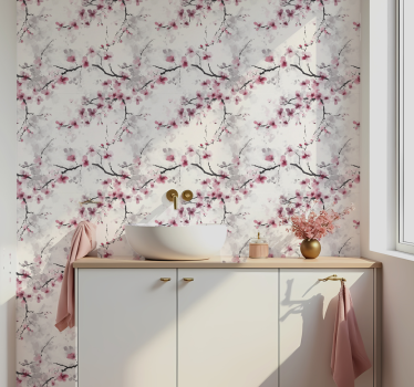 Tapete Badezimmer rosa kirschblütentapete - TenStickers