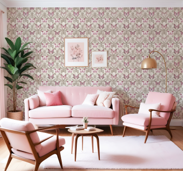 Tapete Barock rosa Schmetterlingsmuster - TenStickers