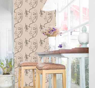 Tapete Beige abstrakte liniengesichter - TenStickers