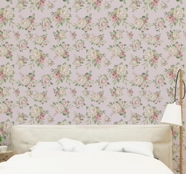Schlafzimmer Tapete Rosa pfingstrosen auf grauer - TenStickers