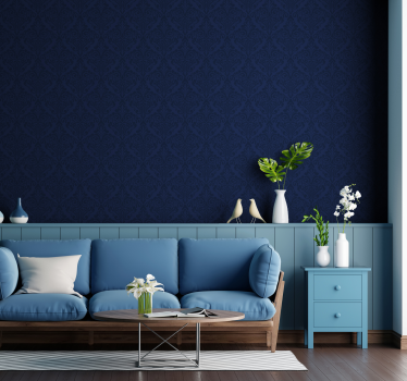Tapete Wohnzimmer marineblauer damast - TenStickers