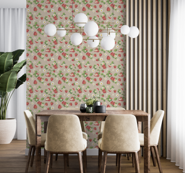 Tapete Natur Esszimmer Erdbeeren und Blumen - TenStickers