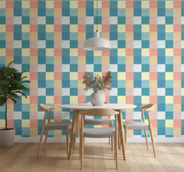Tapete esszimmer geometrisches pastell-schachbrett - TenStickers
