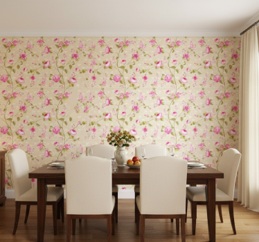 Tapete esszimmer mit pinkem blumenrankenmuster - TenStickers