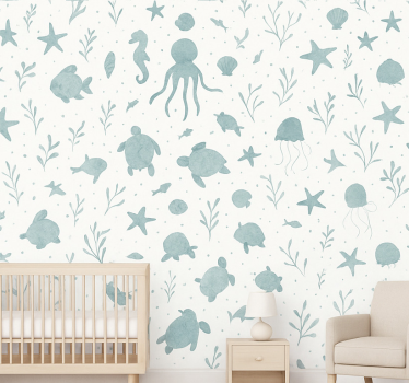 Tapete kinderzimmer blau weiß maritimes thema - TenStickers