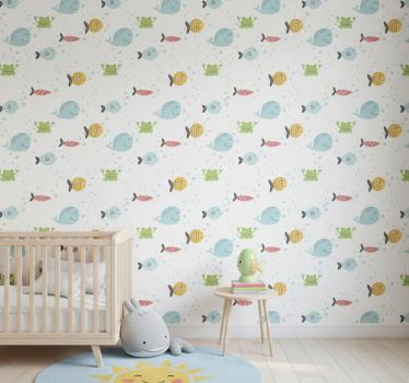 Tapete kinderzimmer bunte fische auf weißem hintergrund - TenStickers