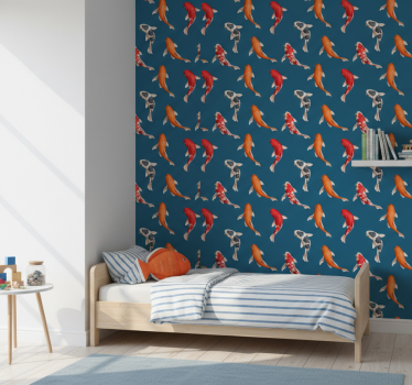 Tapete kinderzimmer koi-fisch-muster auf blauem hintergrund - TenStickers