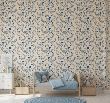 Tapete kinderzimmer mit blauen schwimmfischen auf beige - TenStickers