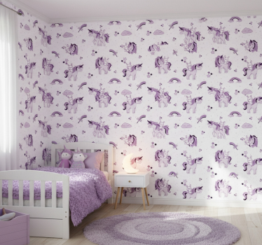 Tapete kinderzimmer mit fantastischen lila einhörnern - TenStickers