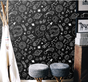 Tapete Sternenhimmel weltraum-doodle-muster - TenStickers