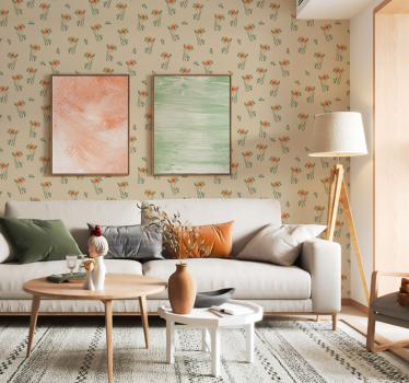 Orange Blumen Tapete für Wohnzimmer - TenStickers