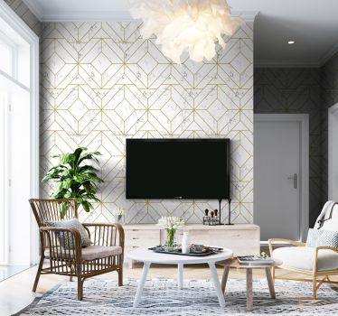 Wohnzimmer Tapete Gold und Weiß Geometrisch - TenStickers