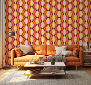 Tapete Wohnzimmer retro orange Welle - TenStickers