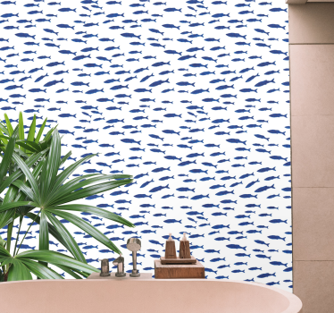 Wohnzimmer Tapeten Blaues fischmuster auf weißem Hintergrund - TenStickers