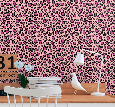 Wohnzimmer Tapeten Leopardenmuster in Rosa und Schwarz - TenStickers